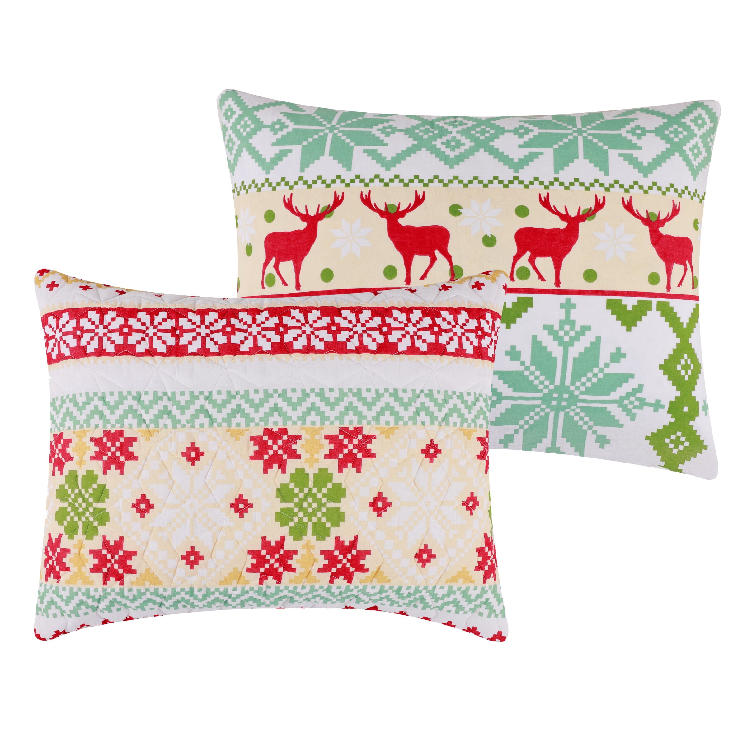 Greenland Home Fashions Fair Isle Holiday Snow Quilted Pillow Sham, Standard