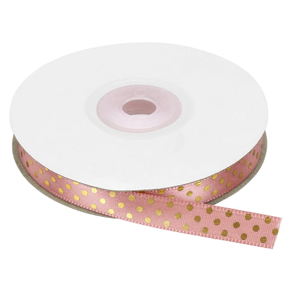 Grosgrain Ribbons 25 Yards 3/8 Inch Dark Pink with Gold Dots Ribbon Bow Decoration for Crafts Gift Wrapping Wedding DIY Handmade