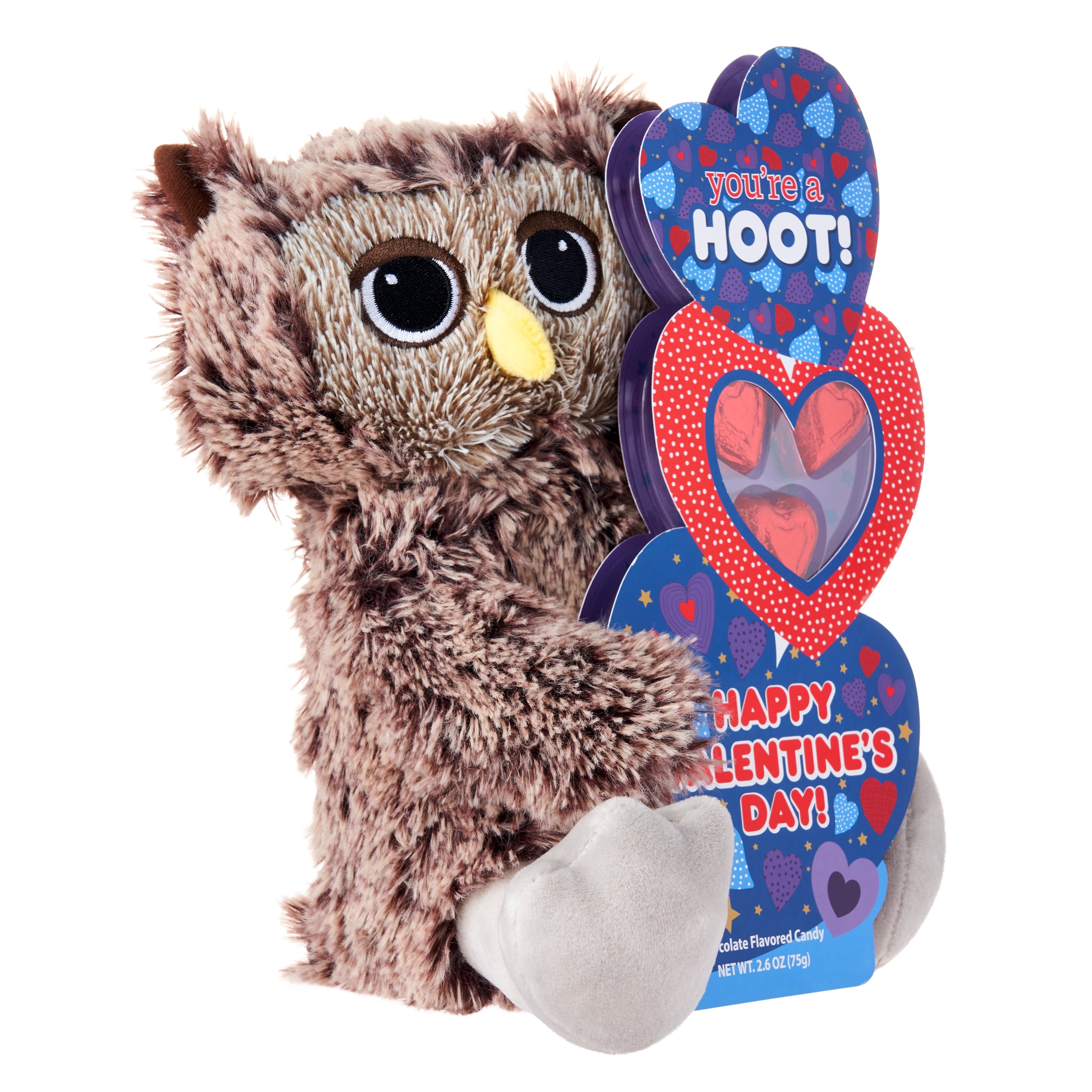 441263 Way to Celebrate! Progressive Gifts 9.5" Valentine's Day Plush Owl with Candy Gift Set.