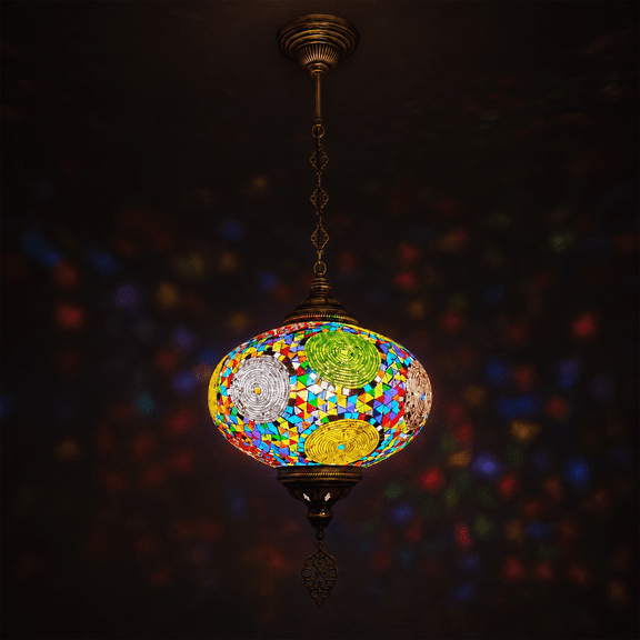 Angora Rene Hanging Globe Light - Multi Color | Mosaic Glass Chandelier Lamps for Home (33.46")