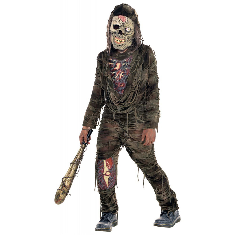 Boys Child Scary Deluxe Complete Bone & Flesh Zombie Costume Outfit W/ Mask 