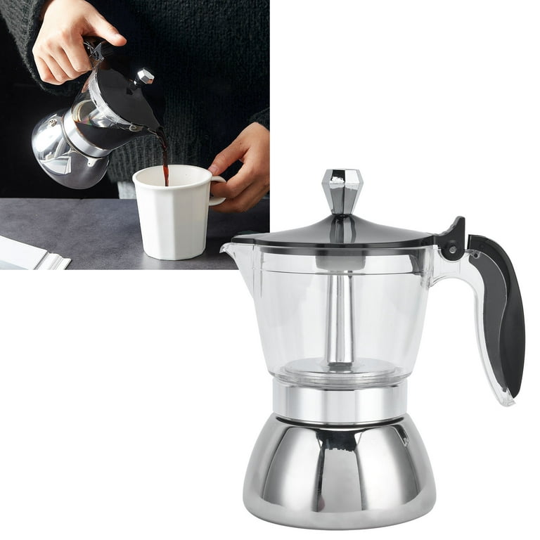 Glass top stove top coffee maker, 4 cup stainless steel coffee