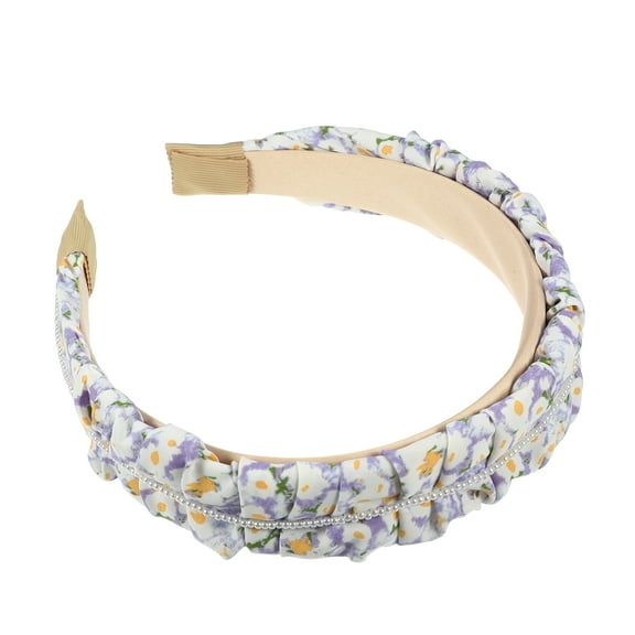 Unique Bargains Floral Ruched Headbands Non-slip Faux Pearl Hair Hoop Fashion Pleated Headbands for Women Purple