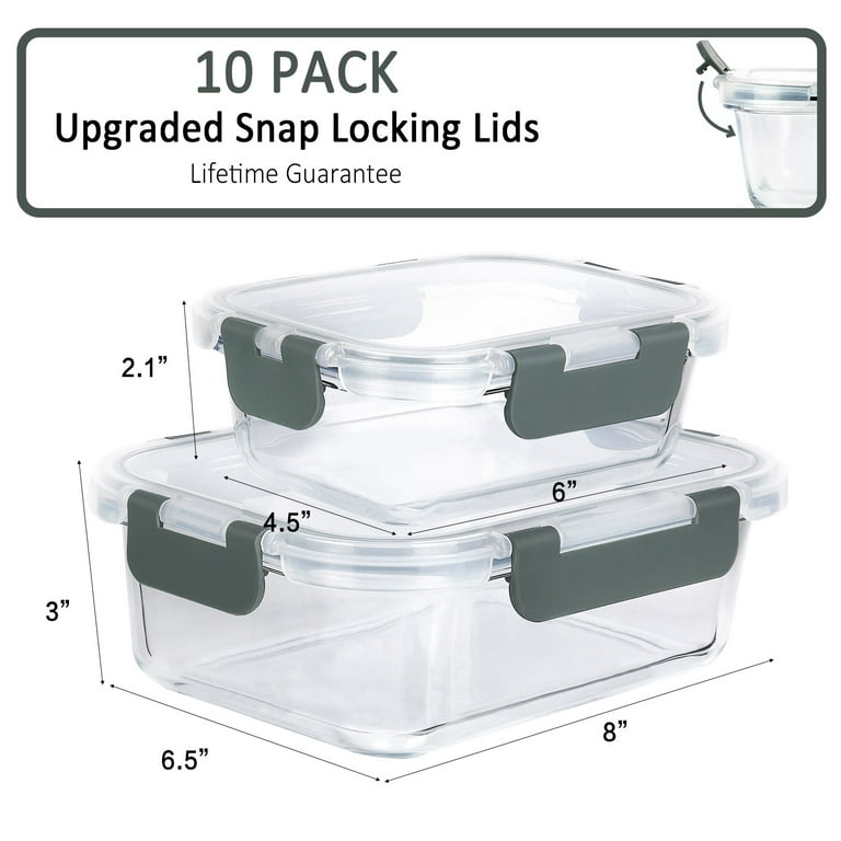 VERONES 10 Pack 22 OZ Glass Meal Prep Containers, Airtight Glass Lunch  Containers Set, Glass Food Storage Containers with Lids,BPA-Free, for