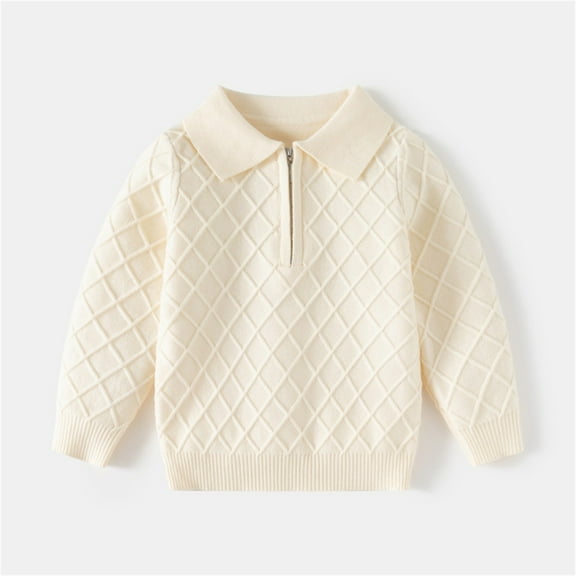 Bnwani Toddler Sweater Knitted Cotton Lapel Long Sleeve Comfortable Casual Solid Sweater Beige