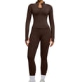 thumbnail image 3 of YWMJI Womens 2 Piece Workout Yoga Outfits Lightweight Slim Fit Zip Up Yoga Cropped Jacket High Waisted Yoga Flare Leggings No Front Seam Workout Pants Bodycon Gym Athletic Tracksuit Coffee Xxl, 3 of 9