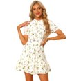 thumbnail image 1 of Vestido Por Encima De La Rodilla De Verano Con Gradas Y Elegante Floral Para Mujer Blanco XS, 1 of 5