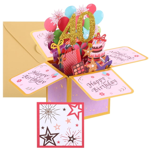Tarjeta de cumpleaños 40 de Uxcell, tarjeta de cumpleaños emergente con tarjeta de saludo y sobre, con foil dorado