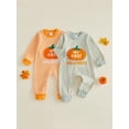 thumbnail image 3 of BemeyourBBs Newborn Baby Boy Girl My First Halloween Outfit Infant Baby Girls Boys Fall Clothes Waffled Stripes Romper Pumpkin Embroidered Long Sleeve Jumpsuit  Playsuit, 3 of 9