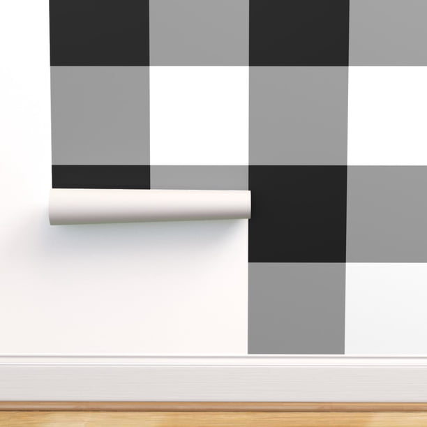 Peel & Stick Wallpaper Swatch Black White Gingham Check Grey Buffalo