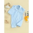 thumbnail image 2 of Baby Boy Girl One Piece Pajamas Romper Turn-Down Collar Short Sleeve Sleepwear Jumpsuit Infant Buttons Pocket Bodysuits, 2 of 7
