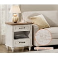 thumbnail image 5 of Side Table with 2 Drawers & Open Shelf, Farmhouse End Table with Charging Station, Wooden Nightstand for Bedroom & Living Room, Antique White, 5 of 8