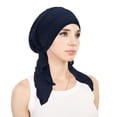 thumbnail image 2 of Lumtrix Pre-Tied Headwear For Women Elegant Lace Turban Headwrap Soft Stretchy Caps Breathable Cancer Headscarf Navy One Size, 2 of 3