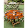 thumbnail image 3 of Outdoor Tablecloth with Umbrella Hole and Zipper, Orange Halloween Round Table Cloth 60 Inch Waterproof Tablecloth, Cat Bat Ghost Pumpkins Picnic Table Cover for Patio Camping, 3 of 7