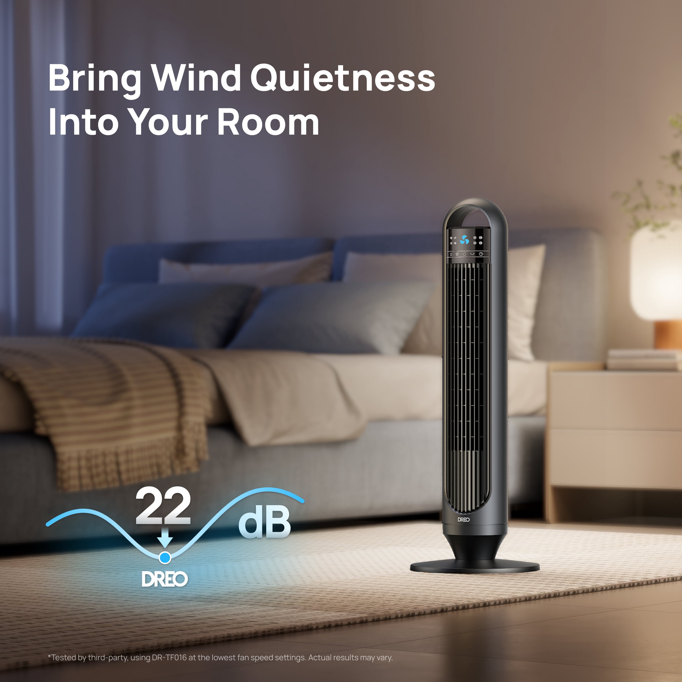 DREO Tower Fans for Home, 32" Standing Floor Fan, 26 ft/S Bladeless Fan with Remote, 90° Oscillating, 3 Modes, 3 Speeds, LED Display, 8H Timer, 22dB Ultra Quiet Room Fan