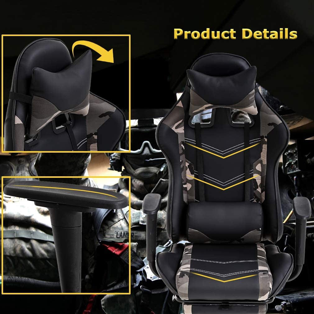 BestOffice Ergonomic Gaming Chair, Lumbar Support, Rolling Swivel for Men, Women(Camo)