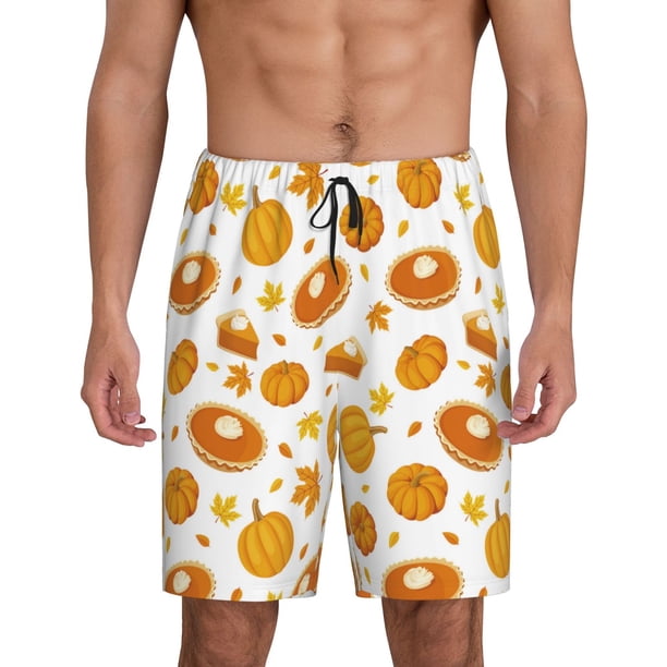 Fotbe Pumpkin Maple Leaves Pantalones Cortos de Pijama para Hombre, Ropa de Dormir, Pantalones de Pijama Cortos para Hombre-3X-Large