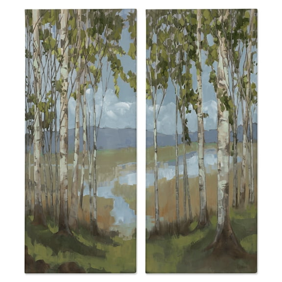 Stupell Industries White Birch Copse of Trees Landscape & Nature Painting Wrapped Canvas Art Print Wall Art, 10 x 24, Set of 2