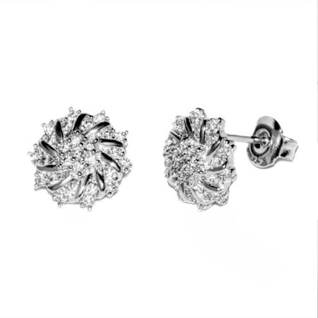 Pori Jewelers CZ 18kt White Gold-Plated Sterling Silver Flower Stud Earrings
