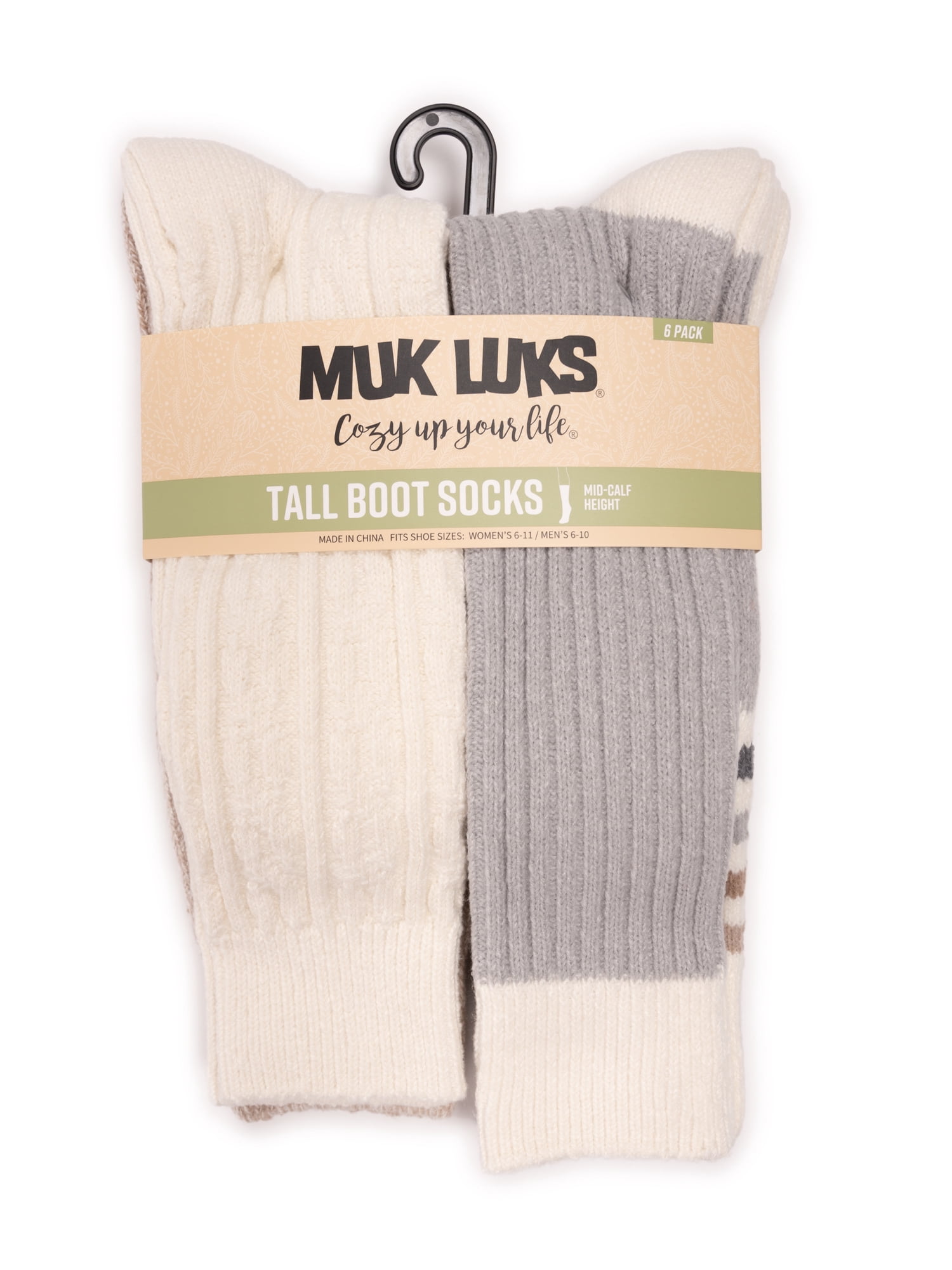 MUK LUKS Women's Mid-Calf Tall Boot Socks, 6-Pack, Fits Shoe Sizes 6-11