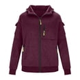 thumbnail image 5 of GrmtClth Zip Up Hoodie Men Full Drawstring Hooded Sweatshirt Multi Zipper Cargo Pockets Long Sleeve Oversized Fall Winter Outdoor Sports Jacket Wine M, 5 of 5