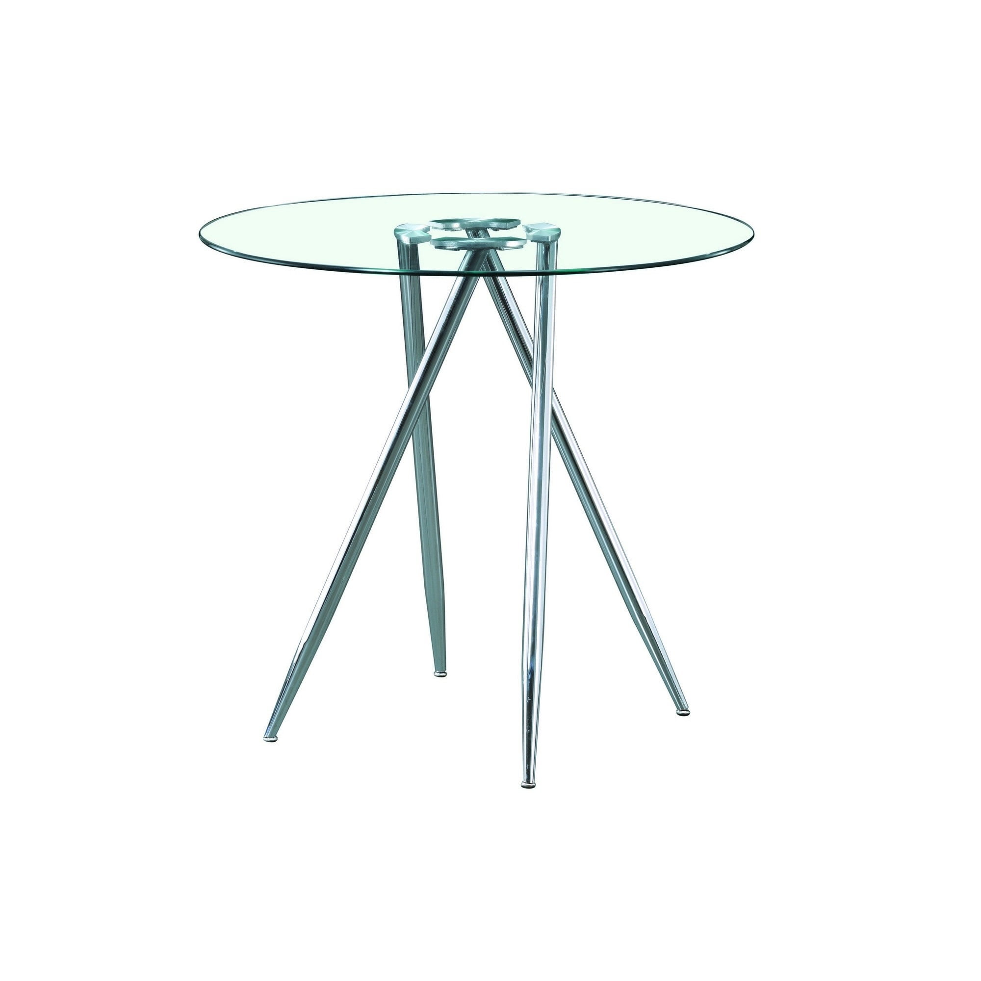 Round Clear Glass Dining Table 1m Tall Kitchen Dining Drinks Chrome Bar Stand 