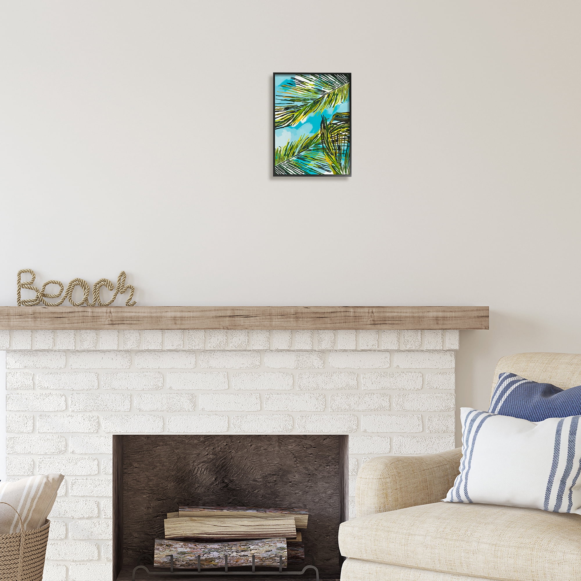 Stupell Industries Palm Leaves Blue Sky Botanical & Floral Painting Black Framed Art Print Wall Art, 11 x 14