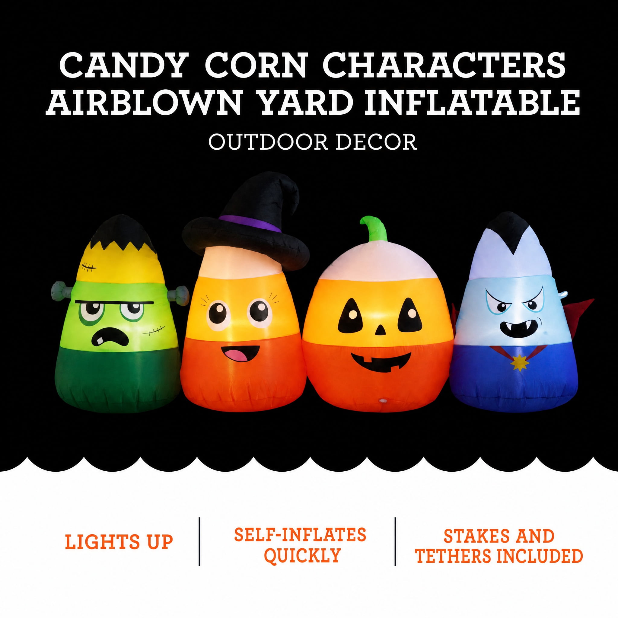 Candy Corn Characters Airblown Yard Inflatable, Multicolor, 6', Halloween by Way To Celebrate