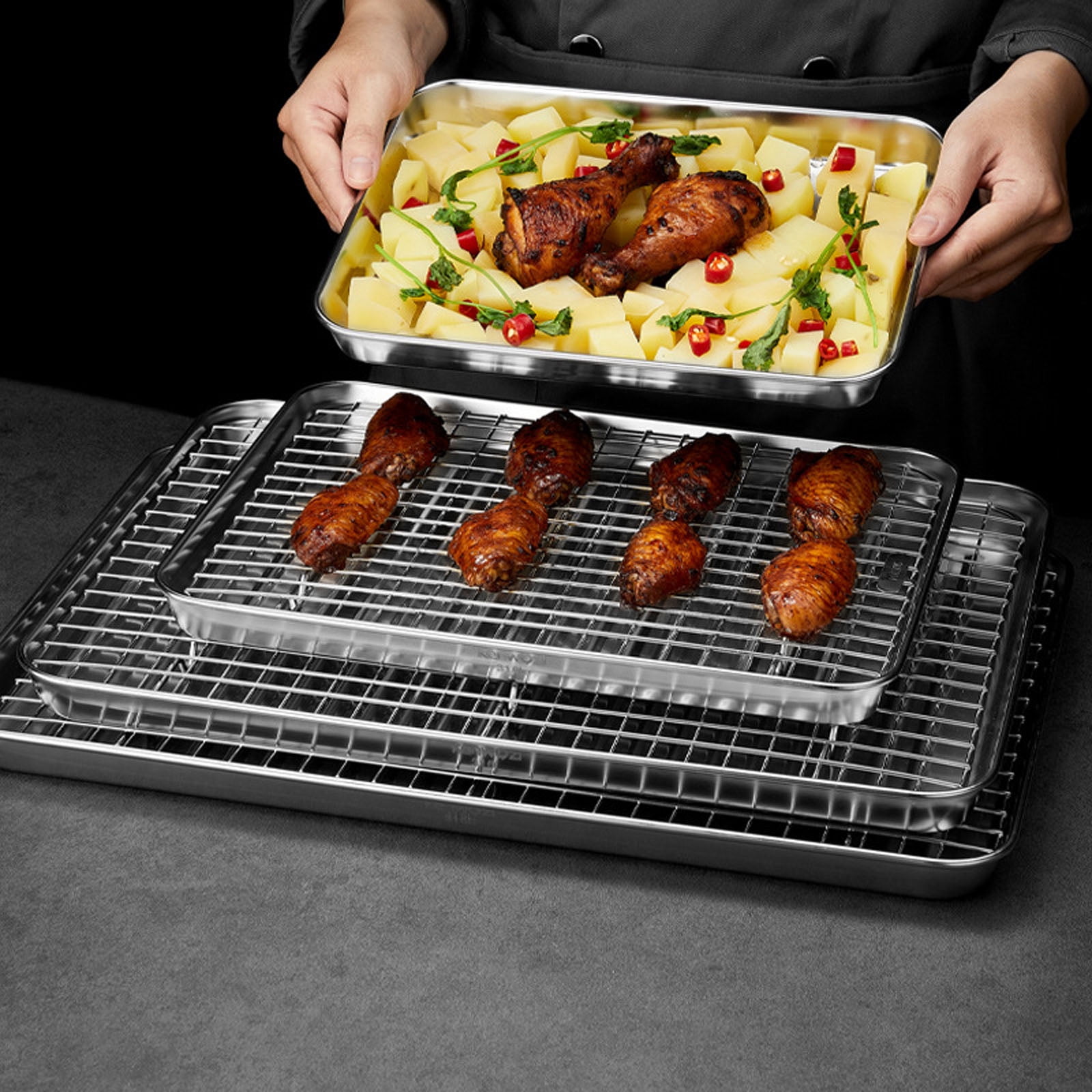 Baking Pans with Cooling Rack Baking Cookie Sheet 304Stainless Steel 5 Size Choose Perfect Gift for Baking Lover