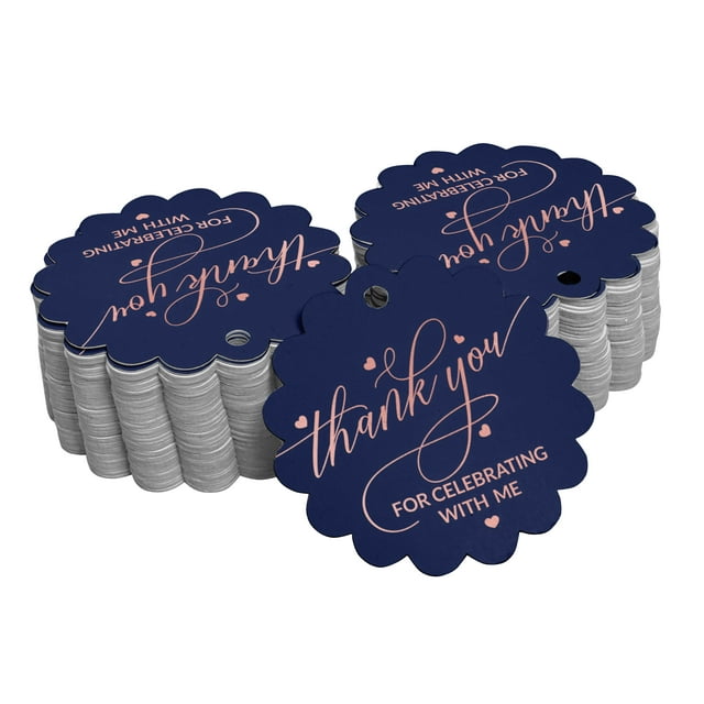 Inkdotpot 100 Pack Thank You For Celebrating With Me Birthday Favor Paper Tags Craft Real Rose Gold Foil Hang Tags