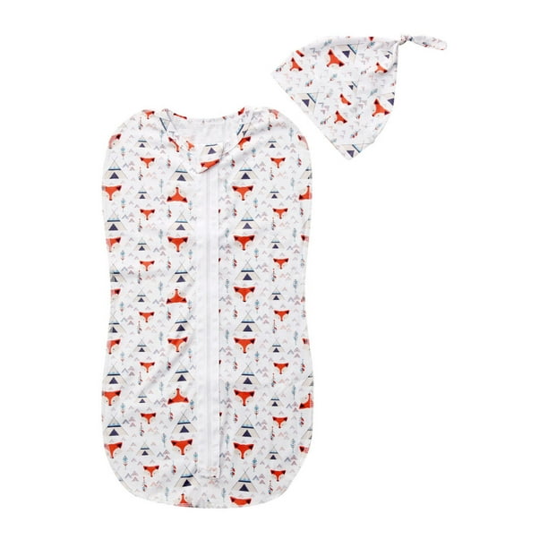 Lisenrain Newborn Baby Cotton Zipper Swaddle Blanket Wrap Sleeping Bag Wrap Hat