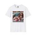 thumbnail image 4 of Basset Hounds Happy Girl in a Robe Unisex Softstyle T-Shirt, 4 of 11