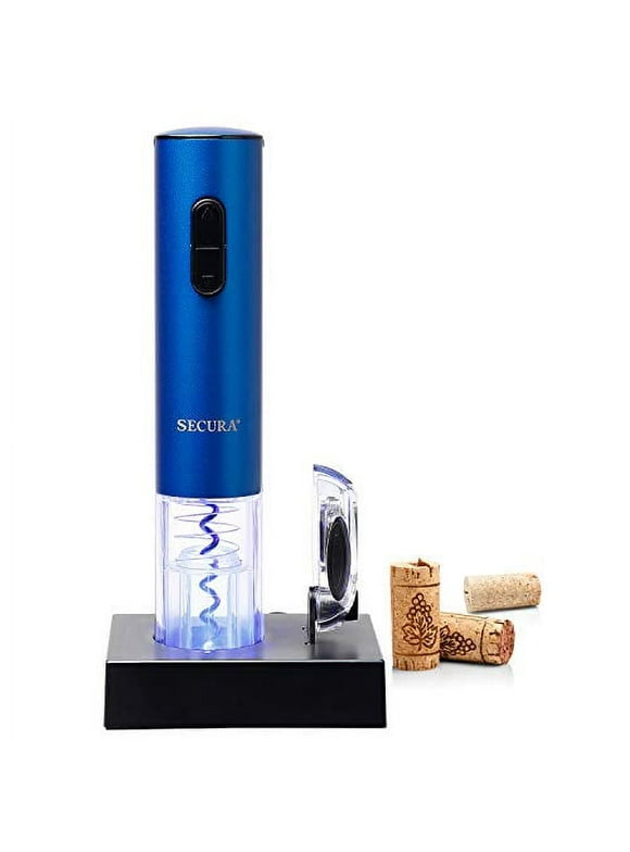 Secura Electric Wine Opener, Automatic Electric Wine Bottle Corkscrew Opener with Foil Cutter, Rechargeable (Blue)