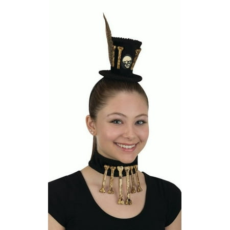 Voodoo Witch Doctor Mini Top Hat Headband Bone Choker Necklace Costume Accessory