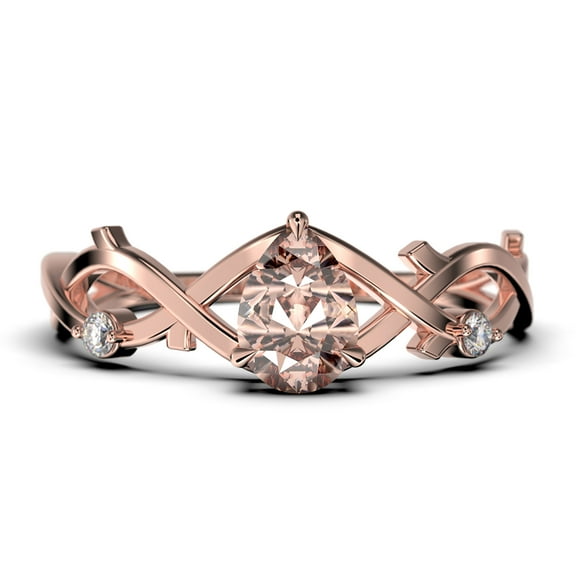 Boho & hippie 1.10 Carat Pear Cut Morganite And Diamond Moissanite Unique Engagement Ring, Wedding Ring, Inspired And Branch Ring in 10k Solid Rose Gold, Gift For Her, Surprise, Anniversary Ring