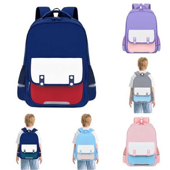 CUZIBR Kids Unisex Girls Backpack Color Block Kids School Backpack Multi-Pocket Lightweight Comfortable Student Bookbag Back To School Daily Use