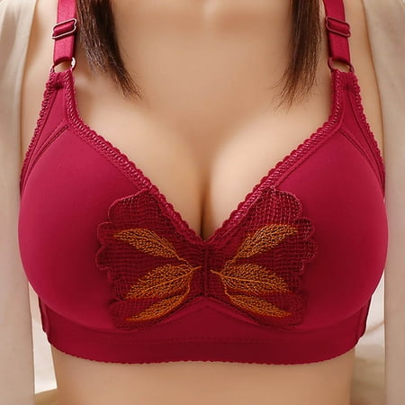 

SBYOJLPB Women S Plus Size Woman S Solid Color Comfortable Hollow Out Perspective Bra Underwear No Rims (Wine)