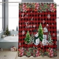 thumbnail image 2 of Shower Curtain 72"W x 96"L Christmas Snowman Poinsettia Snowflakes Plaid Fabric Shower Curtains Set with Hooks Water Repellent Bathroom Curtains Machine Washable Bathroom Accessories, 2 of 7