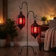 thumbnail image 6 of Hanging Moroccan Lamp Decorative Lantern with Chain for Indoor Home Decor, Outdoor Patio, Black Metal, Cobalt Red Glass, 6 of 12