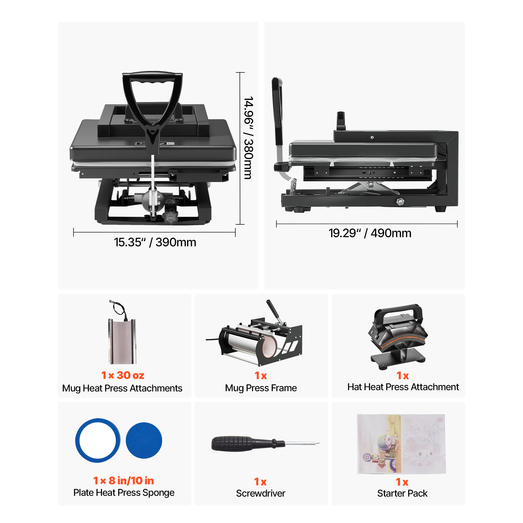 KFFKFF 15 x 15 Inch Heat Press Machine, 5-in-1 Multifunctional Design, Quick and Even Heating, Innovative Patented Structure, User-Friendly Controls, Sublimation Press for T-shirts, Mugs, Black