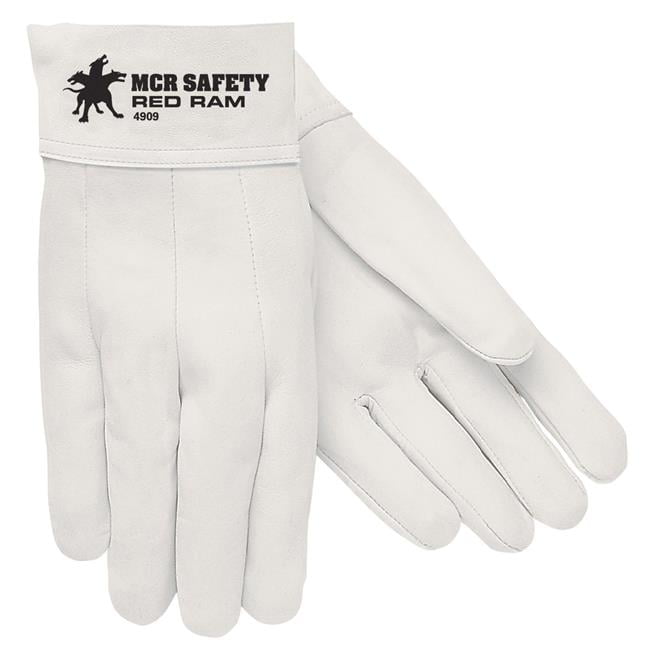 Size 7 MCR Safety 4907 Red Ram Premium Grade Grain Goatskin MIG/TIG Welder Gloves with 2-Inch Bandtop Cuff White 