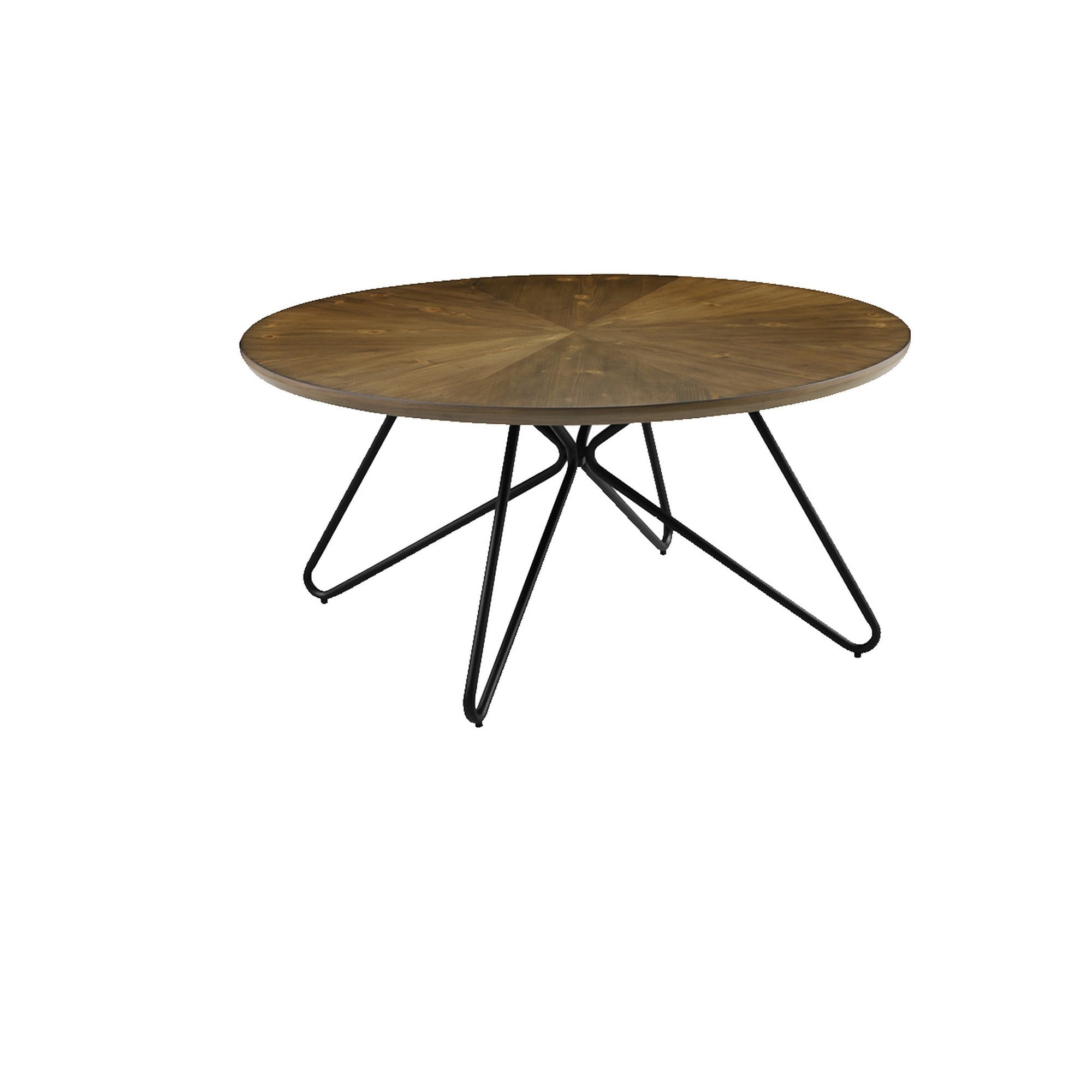 Round Coffee Table Tea Table Wooden Tabletop with Hairpin Metal Legs Living Room