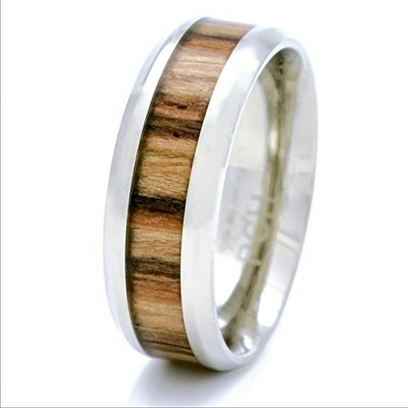 Men's Titanium Wedding Ring Real Wood Inlay African Zebra 8MM Comfort Fit (9)