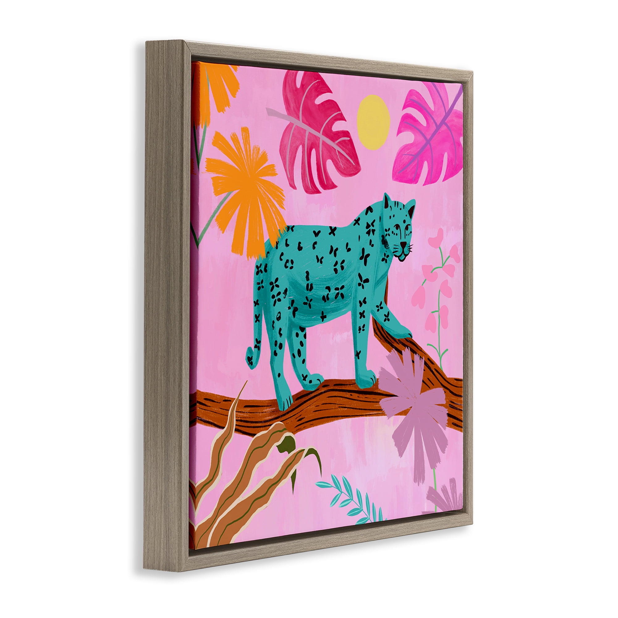 Stupell Industries Patterned Leopard on Branch Animals & Insects Painting Brown Floater Framed Canvas Art Print Wall Art, 18 x 18