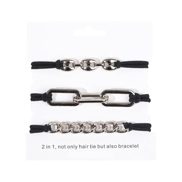 Cadena de cuero, aleación galvanizada, cordón para el pelo, anillo para el pelo, pulsera, cordón para la cabeza, pulsera, diadema elástica negra, pulsera para el pelo de mujer