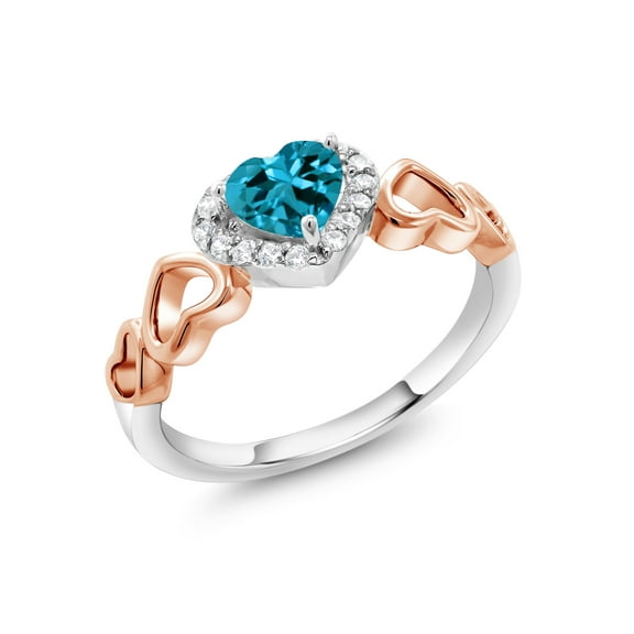Gem Stone King 925 Sterling Silver Two-Tone Women's Ring London Blue Topaz 0.71 Ct Heart Shape (Size 6)