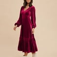 thumbnail image 3 of Blczomt Flowy Womens Holiday Dresses 2025 Midi Long Sleeve Velvet Red A Line Soft Plus Size V Neck Dresses, 3 of 7