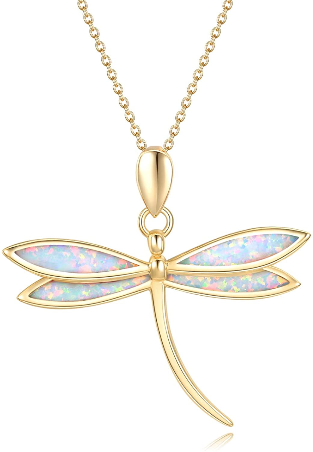 Fashion 18K Gold Dragonfly Rose Red Fire Opal Charm Pendant Necklace Chain NEW ！