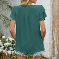 thumbnail image 4 of Fanxing Womens Summer Chiffon Tops Ruffled Short Sleeve T Shirts with Keyhole Basic Solid Color Tees Shirt Green,L, 4 of 8