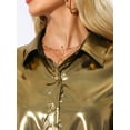 thumbnail image 5 of DARING DIVA Women's Long Sleeve Button Down Blouse Shirt Party Tops XS Gold, 5 of 6